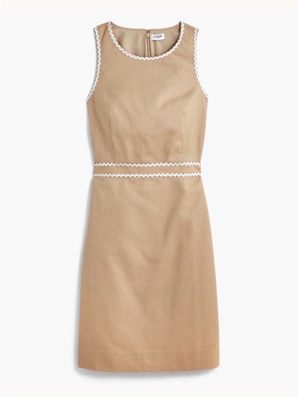 Sleeveless Tan Shift Dress with White Ric Rac Trim NWOT